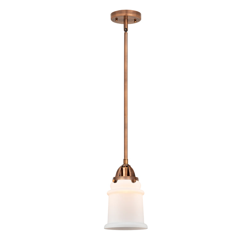 Canton Mini Pendant shown in the Antique Copper finish with a Matte White shade