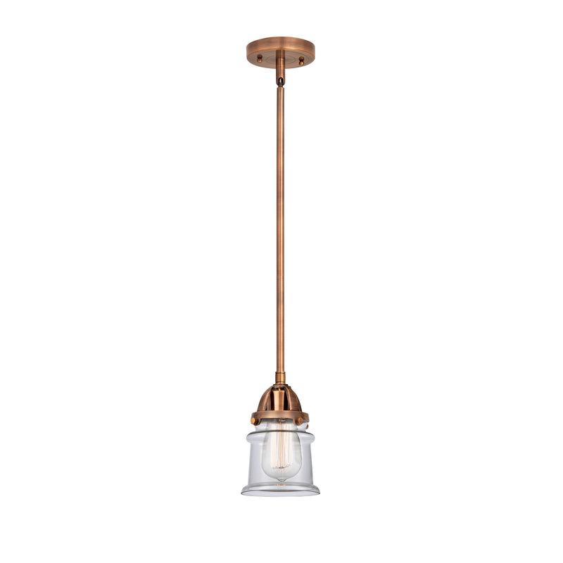 Canton Mini Pendant shown in the Antique Copper finish with a Clear shade