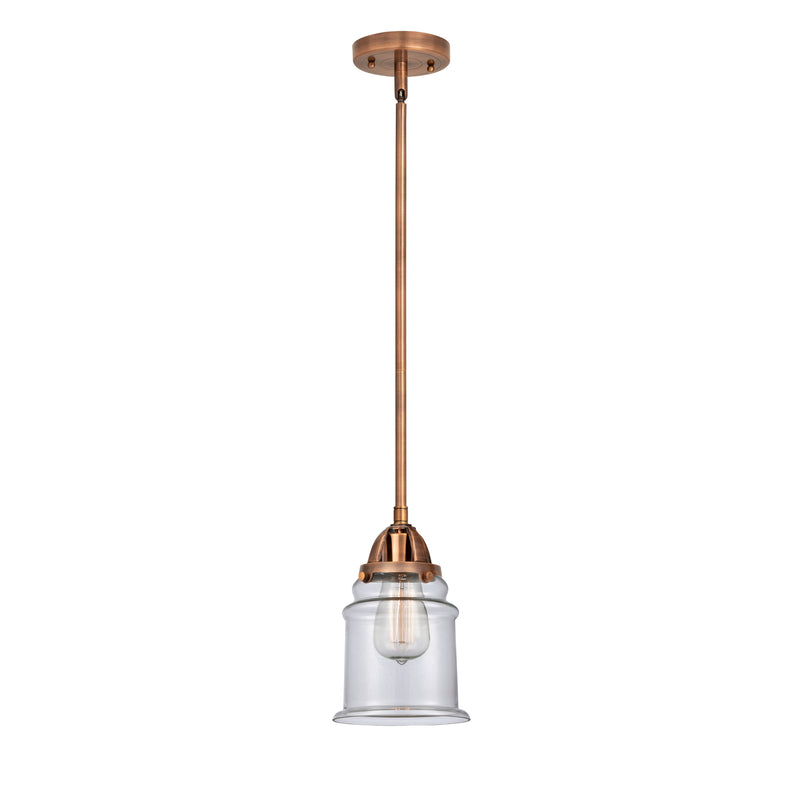 Canton Mini Pendant shown in the Antique Copper finish with a Clear shade