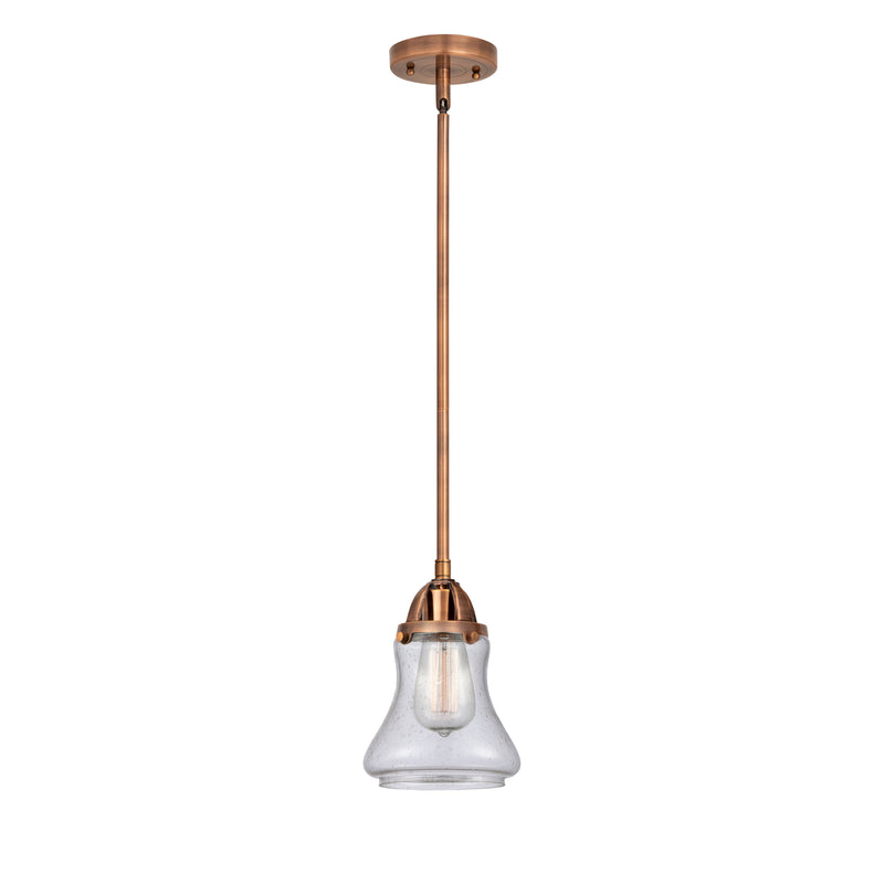 Bellmont Mini Pendant shown in the Antique Copper finish with a Seedy shade