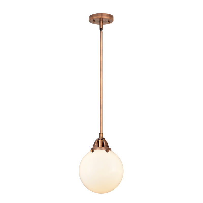 Beacon Mini Pendant shown in the Antique Copper finish with a Matte White shade