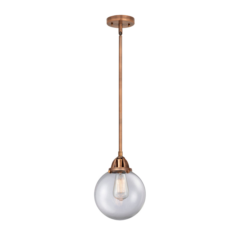 Beacon Mini Pendant shown in the Antique Copper finish with a Clear shade