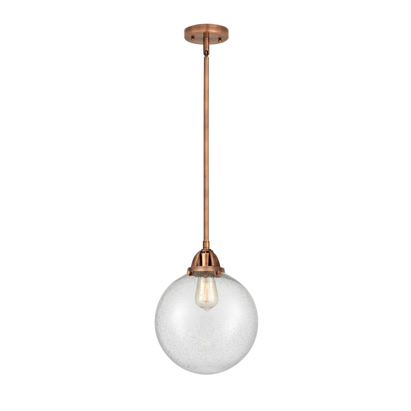 Beacon Mini Pendant shown in the Antique Copper finish with a Seedy shade