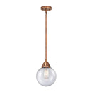 Beacon Mini Pendant shown in the Antique Copper finish with a Seedy shade