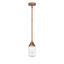 Dover Mini Pendant shown in the Antique Copper finish with a Clear shade