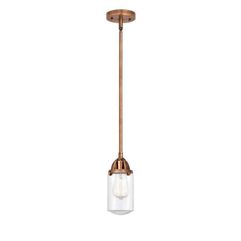 Dover Mini Pendant shown in the Antique Copper finish with a Clear shade