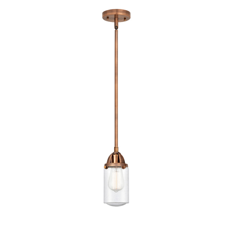 Dover Mini Pendant shown in the Antique Copper finish with a Seedy shade