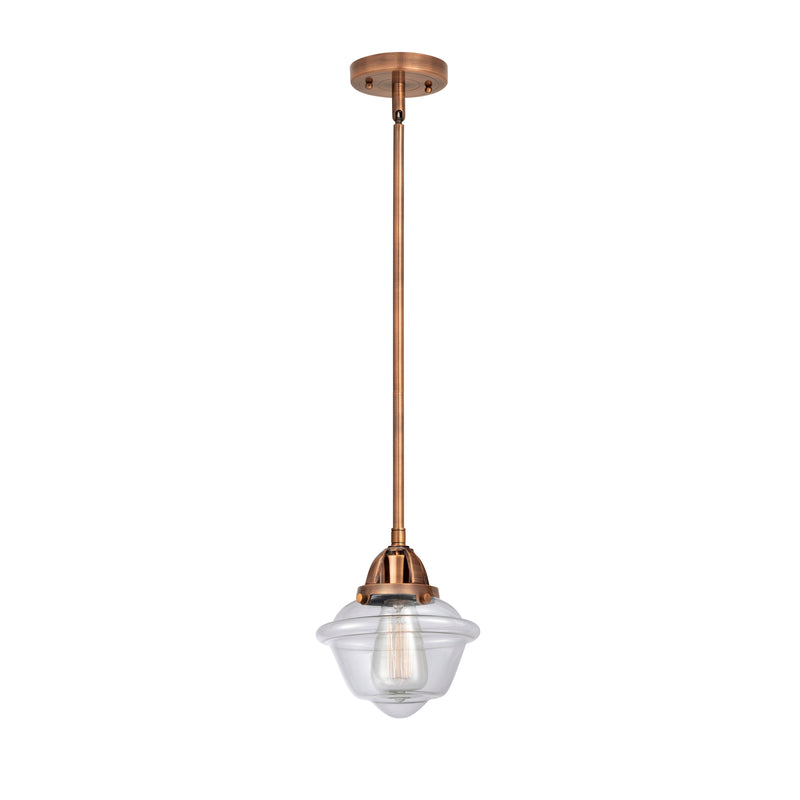 Oxford Mini Pendant shown in the Antique Copper finish with a Clear shade