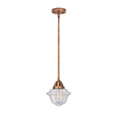 Oxford Mini Pendant shown in the Antique Copper finish with a Seedy shade