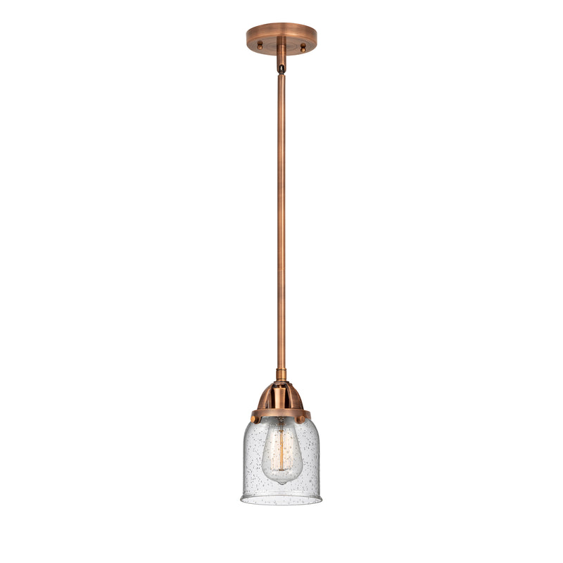 Bell Mini Pendant shown in the Antique Copper finish with a Seedy shade