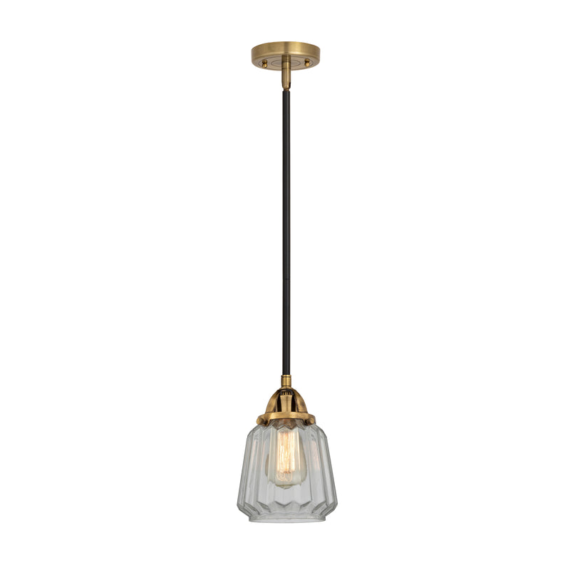 Chatham Mini Pendant shown in the Black Antique Brass finish with a Clear shade