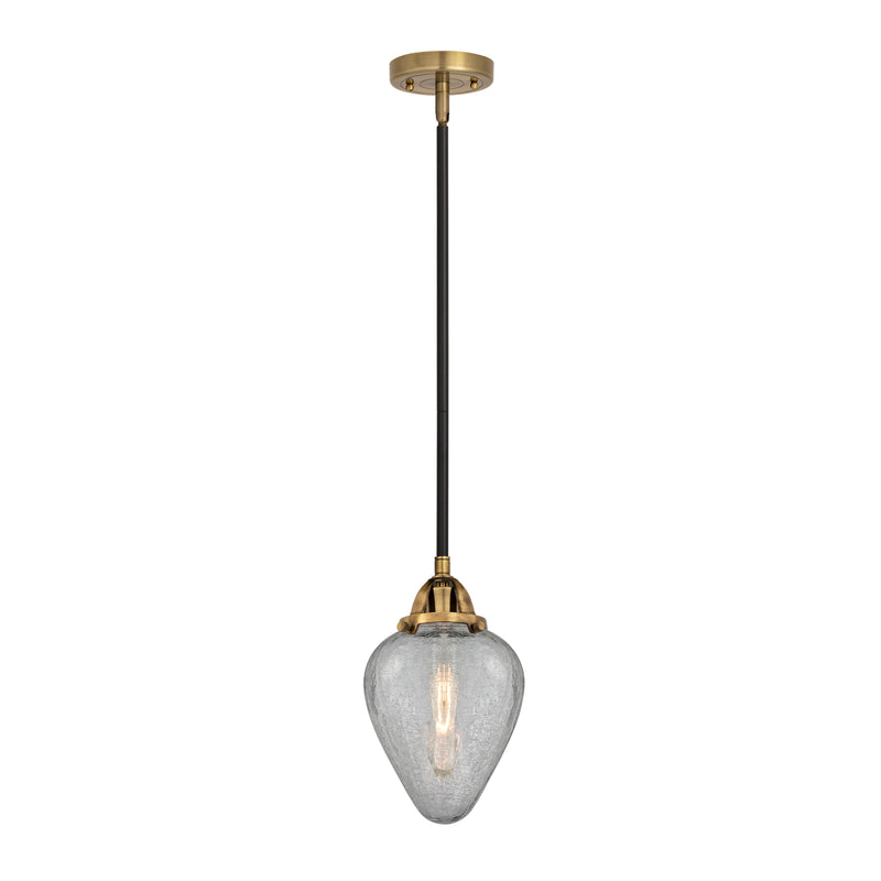 Geneseo Mini Pendant shown in the Black Antique Brass finish with a Clear Crackled shade