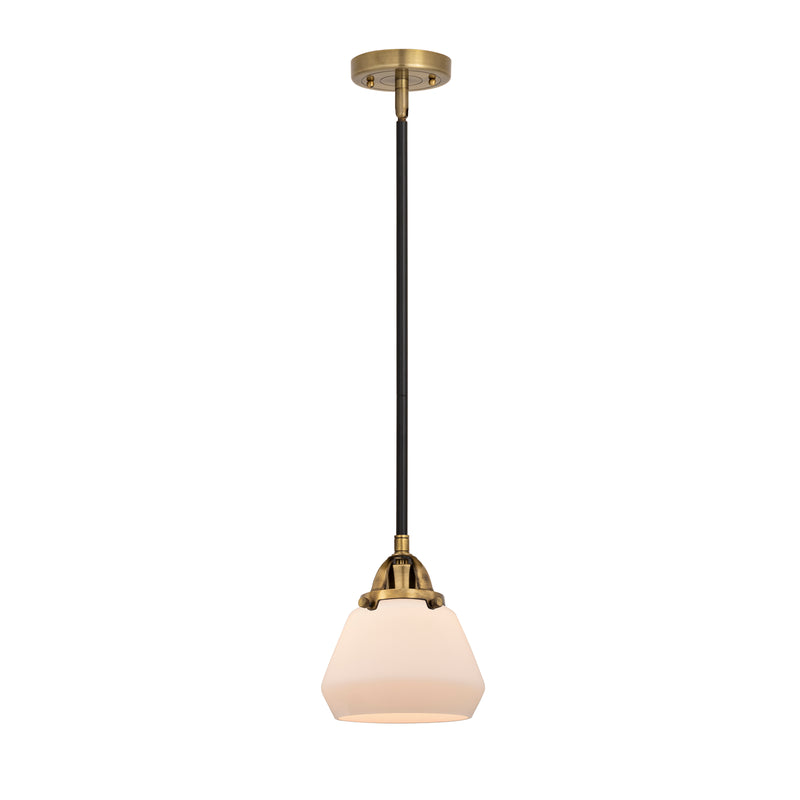 Fulton Mini Pendant shown in the Black Antique Brass finish with a Matte White shade