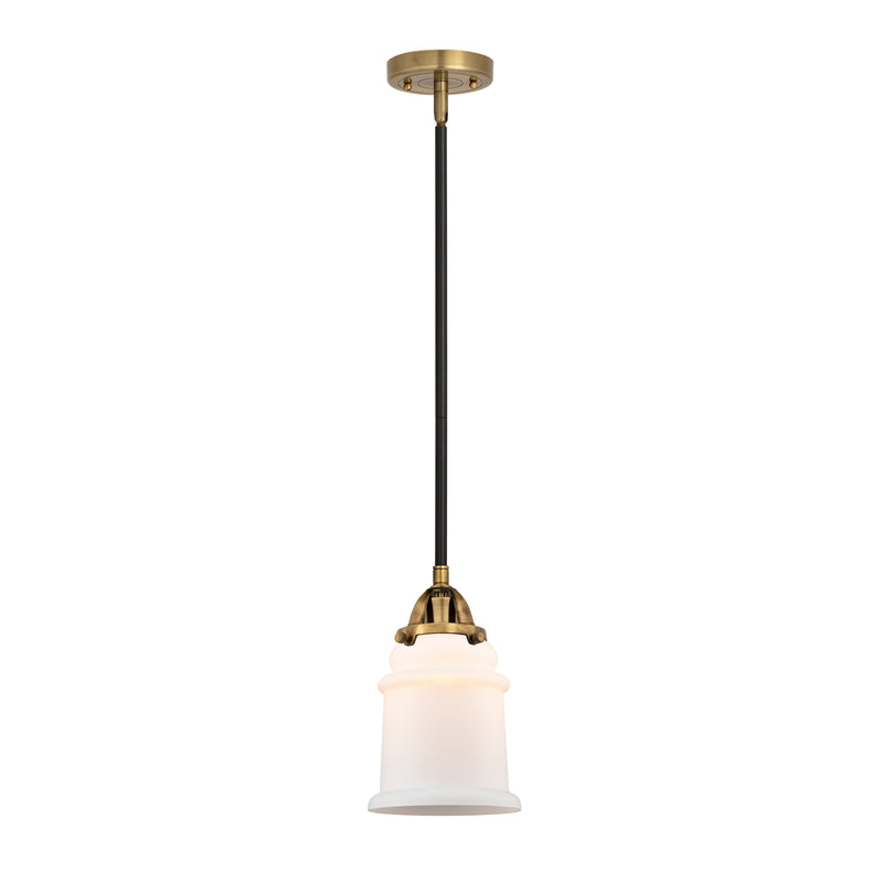 Canton Mini Pendant shown in the Black Antique Brass finish with a Matte White shade