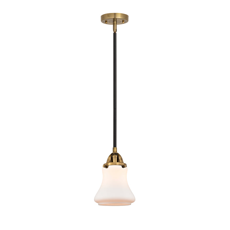 Bellmont Mini Pendant shown in the Black Antique Brass finish with a Matte White shade