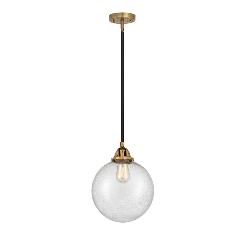 Beacon Mini Pendant shown in the Black Antique Brass finish with a Seedy shade