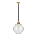 Beacon Mini Pendant shown in the Black Antique Brass finish with a Seedy shade