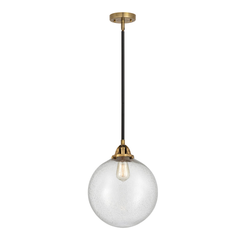 Beacon Mini Pendant shown in the Black Antique Brass finish with a Seedy shade