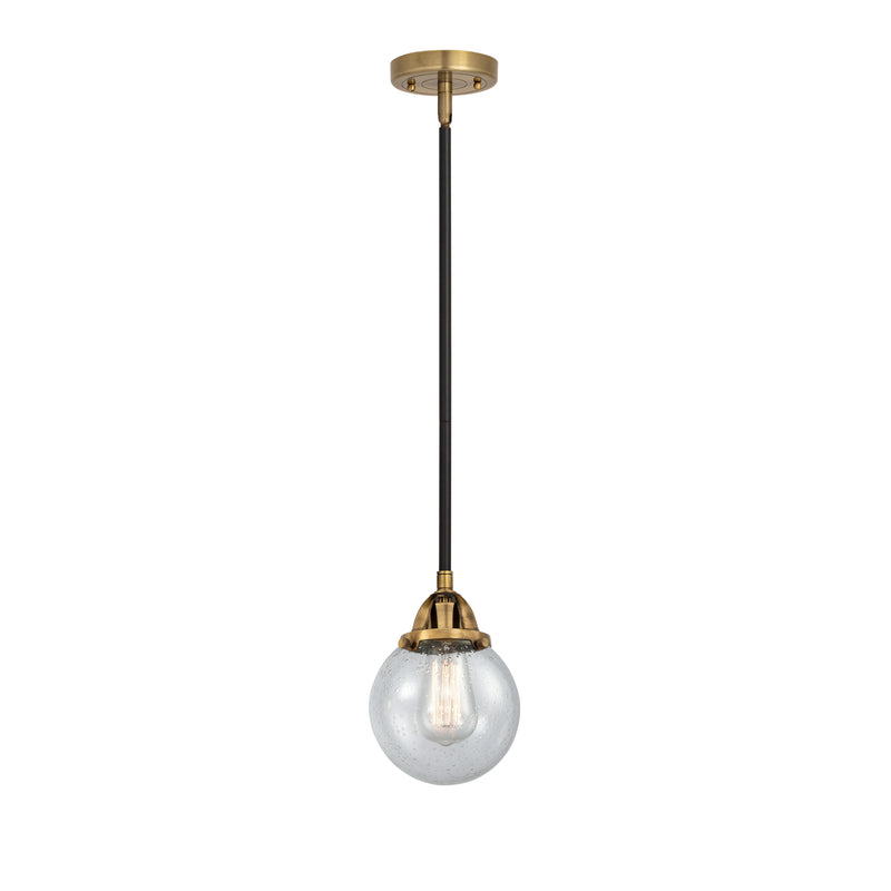 Beacon Mini Pendant shown in the Black Antique Brass finish with a Seedy shade