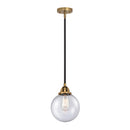 Beacon Mini Pendant shown in the Black Antique Brass finish with a Seedy shade