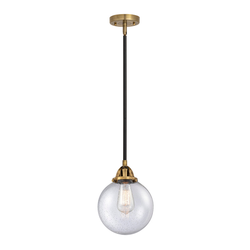 Beacon Mini Pendant shown in the Black Antique Brass finish with a Seedy shade