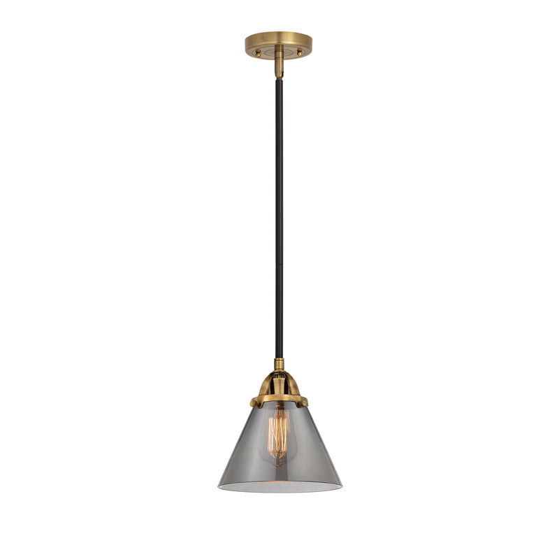 Cone Mini Pendant shown in the Black Antique Brass finish with a Plated Smoke shade