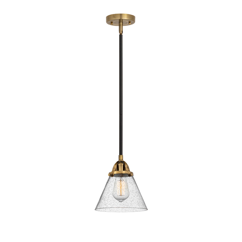 Cone Mini Pendant shown in the Black Antique Brass finish with a Seedy shade