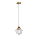 Oxford Mini Pendant shown in the Black Antique Brass finish with a Clear shade