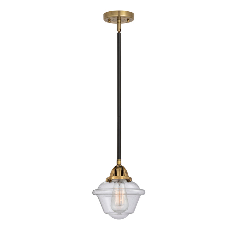 Oxford Mini Pendant shown in the Black Antique Brass finish with a Seedy shade