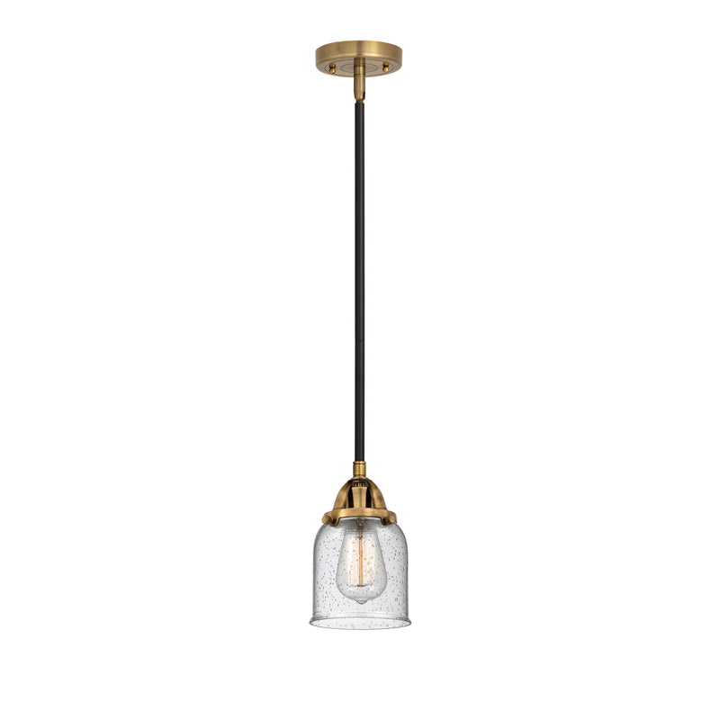 Bell Mini Pendant shown in the Black Antique Brass finish with a Seedy shade