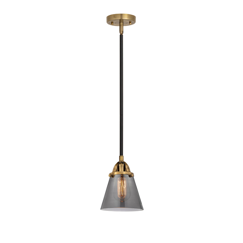 Cone Mini Pendant shown in the Black Antique Brass finish with a Plated Smoke shade