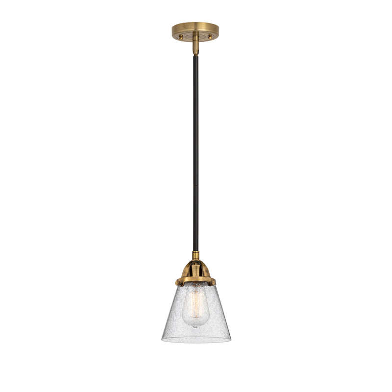 Cone Mini Pendant shown in the Black Antique Brass finish with a Seedy shade