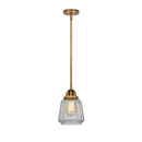 Chatham Mini Pendant shown in the Brushed Brass finish with a Clear shade