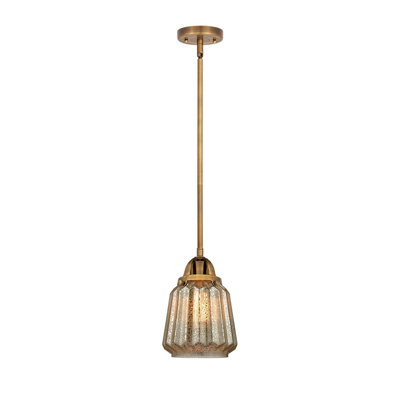 Chatham Mini Pendant shown in the Brushed Brass finish with a Mercury shade