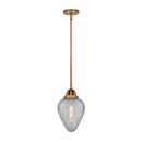 Geneseo Mini Pendant shown in the Brushed Brass finish with a Clear Crackled shade