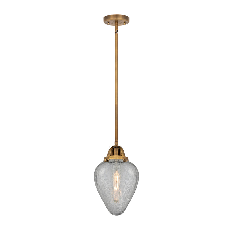 Geneseo Mini Pendant shown in the Brushed Brass finish with a Clear Crackled shade