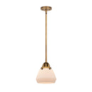 Fulton Mini Pendant shown in the Brushed Brass finish with a Matte White shade