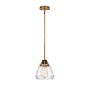 Fulton Mini Pendant shown in the Brushed Brass finish with a Clear shade