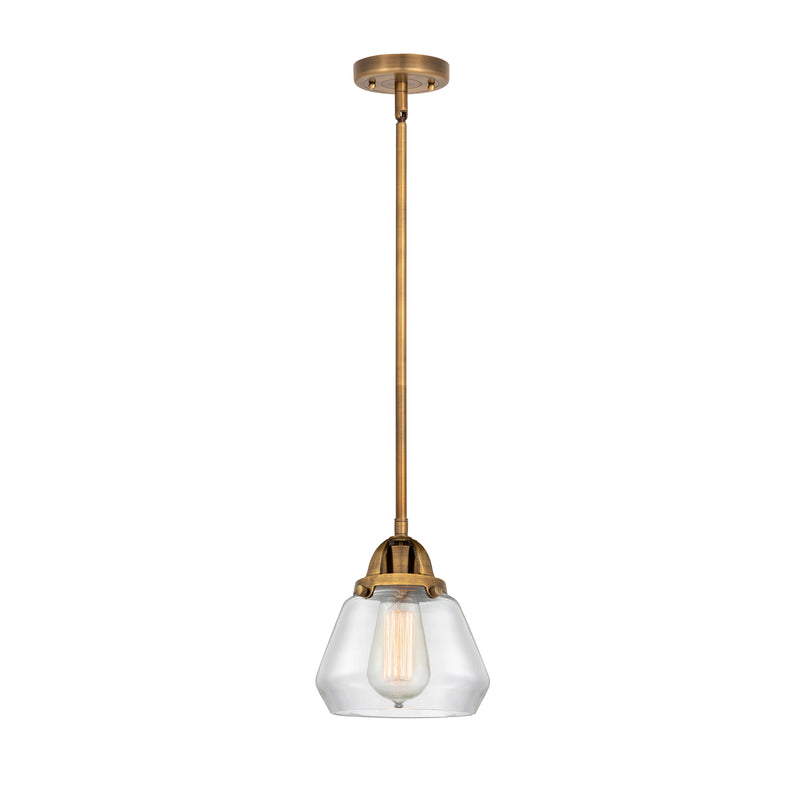 Fulton Mini Pendant shown in the Brushed Brass finish with a Clear shade