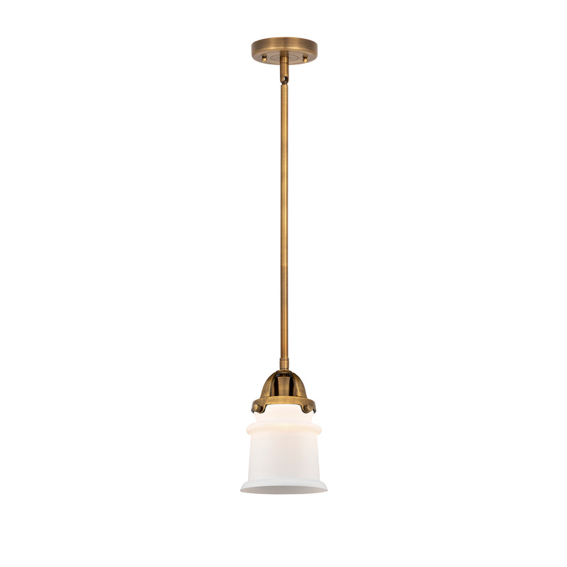 Canton Mini Pendant shown in the Brushed Brass finish with a Matte White shade