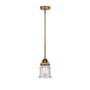 Canton Mini Pendant shown in the Brushed Brass finish with a Seedy shade