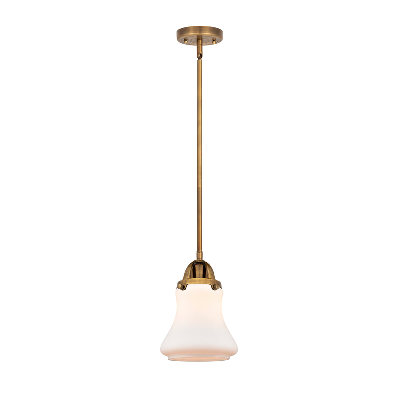 Bellmont Mini Pendant shown in the Brushed Brass finish with a Matte White shade