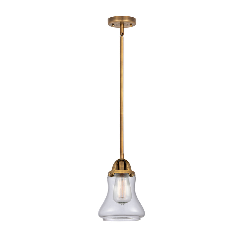 Bellmont Mini Pendant shown in the Brushed Brass finish with a Clear shade