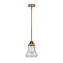 Bellmont Mini Pendant shown in the Brushed Brass finish with a Seedy shade