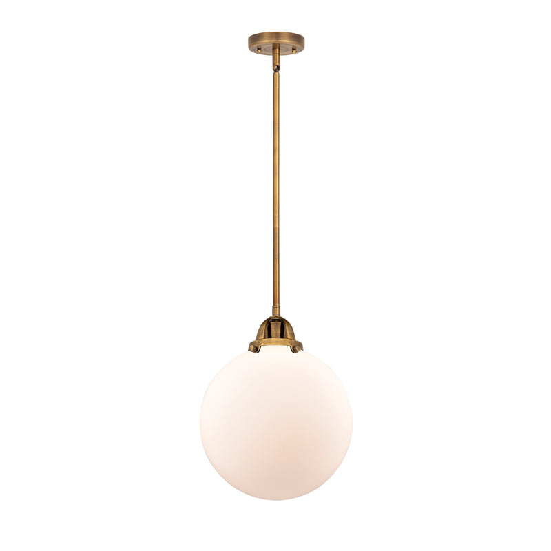 Beacon Mini Pendant shown in the Brushed Brass finish with a Matte White shade