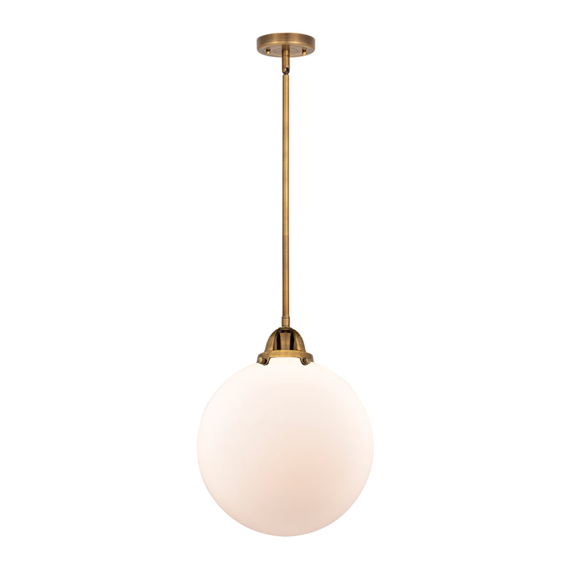 Beacon Mini Pendant shown in the Brushed Brass finish with a Matte White shade