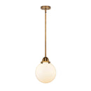 Beacon Mini Pendant shown in the Brushed Brass finish with a Matte White shade