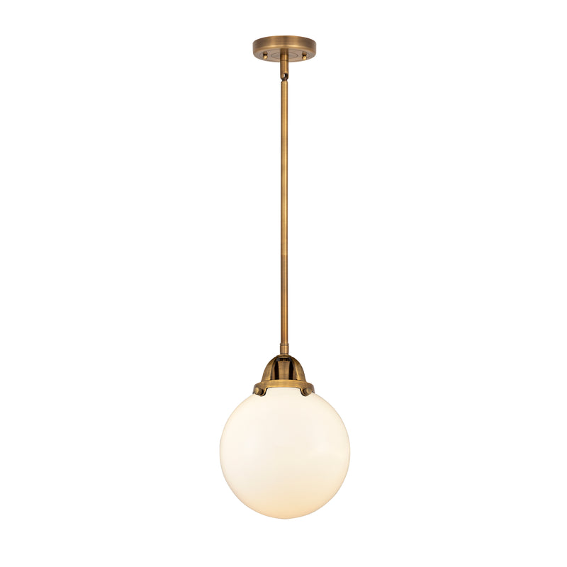 Beacon Mini Pendant shown in the Brushed Brass finish with a Matte White shade