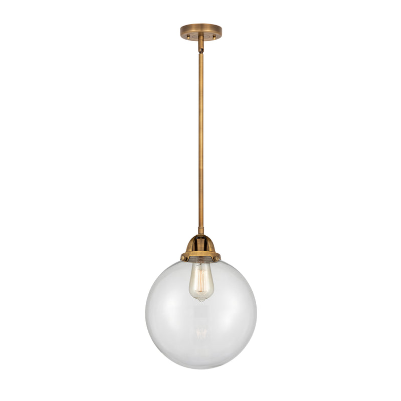 Beacon Mini Pendant shown in the Brushed Brass finish with a Clear shade