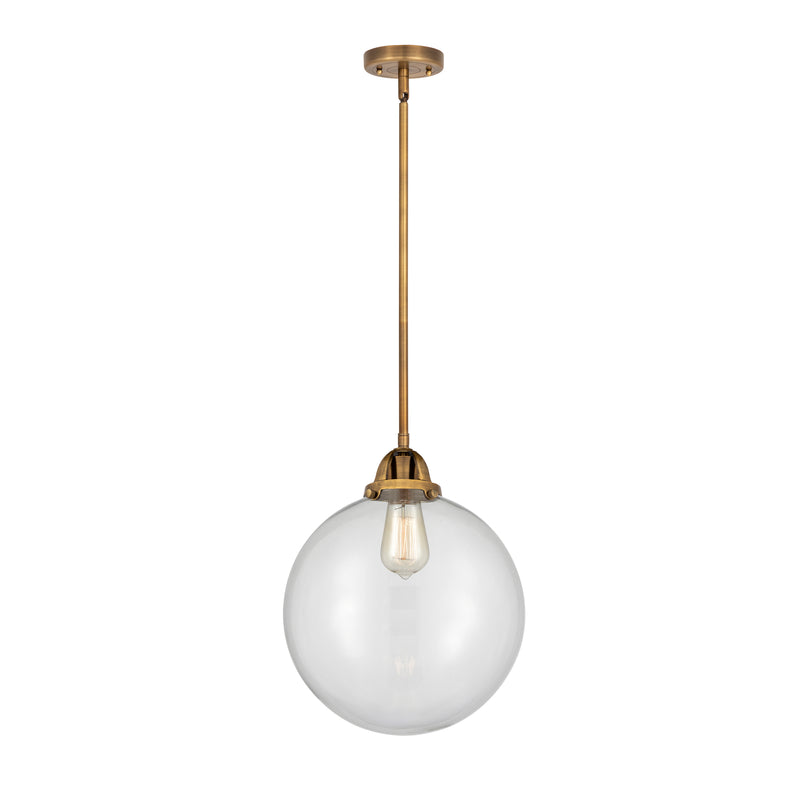 Beacon Mini Pendant shown in the Brushed Brass finish with a Clear shade